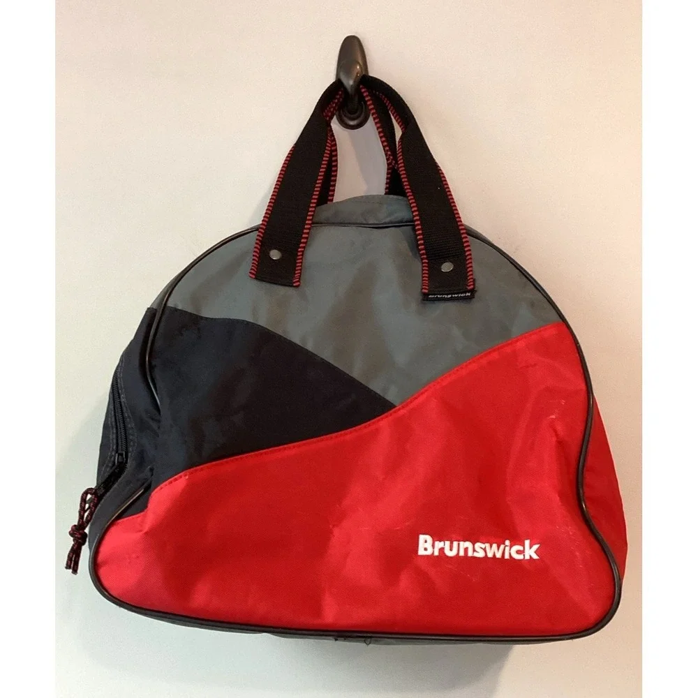 Brunswick‎ Soft Bowling Ball Bag Black Red Zip Up Support Inside Pin Alley Sport